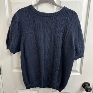 Classic Navy Cable-Knit Short Sleeve Sweater